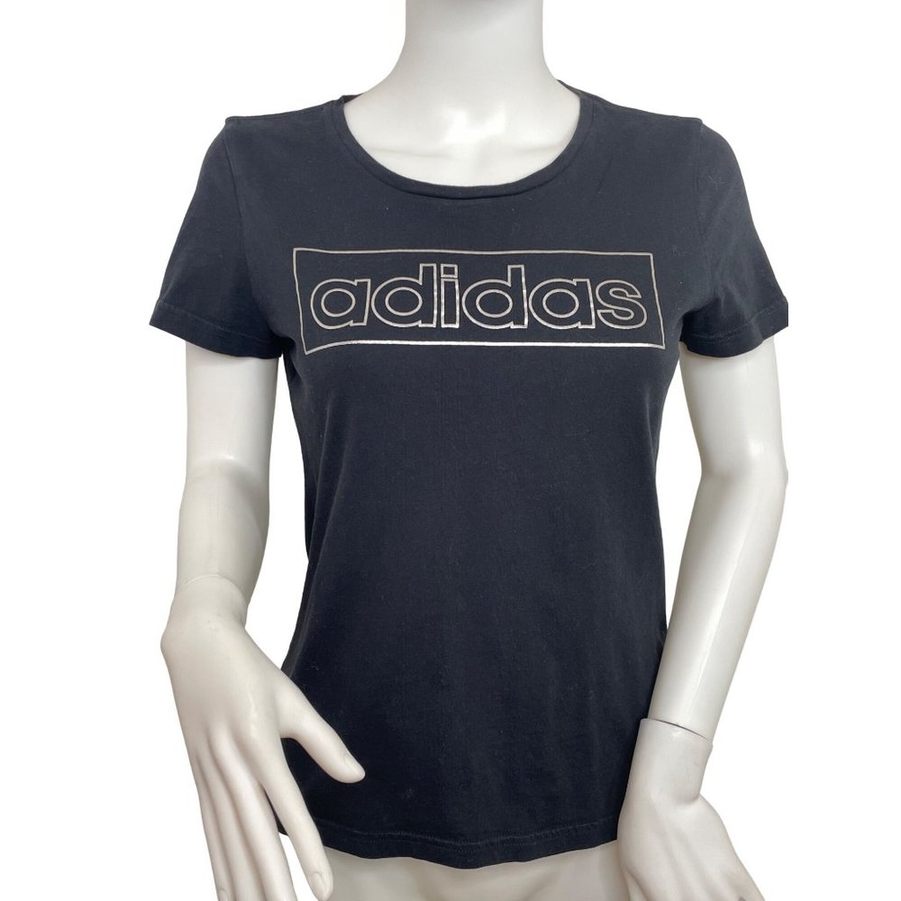 Adidas Women’s T-Shirt Black S Logo Short Sleeves Cotton Stretch DJ 2590 8/18